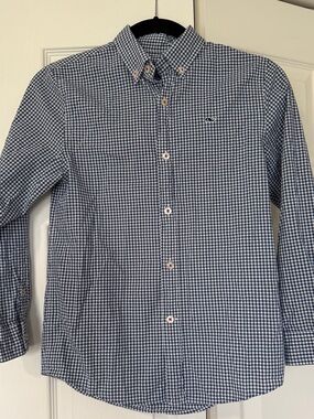 Vineyard Vines Boys Blue Check Button-Down Whale Shirt